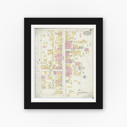 Old map wall art mockup — black gallery frame with white mat — Sanborn Fire Insurance Map from Ashtabula, Ashtabula County, Ohio (1893), Sheet #0002