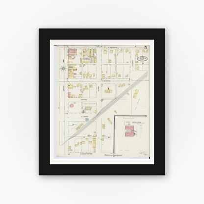 Old map wall art mockup — black gallery frame with white mat — Sanborn Fire Insurance Map from Celina, Mercer County, Ohio (1895), Sheet #0005