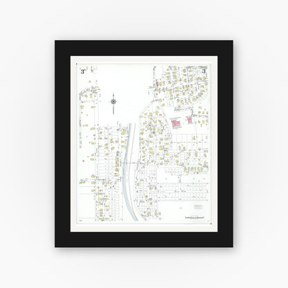 Old map wall art mockup — black gallery frame with white mat — Sanborn Fire Insurance Map from Corning, Perry County, Ohio (1950), Sheet #0003