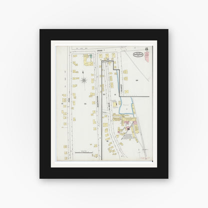 Old map wall art mockup — black gallery frame with white mat — Sanborn Fire Insurance Map from Gardner, Worcester County, Massachusetts (1889), Sheet #0008