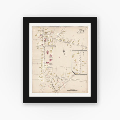 Old map wall art mockup — black gallery frame with white mat — Sanborn Fire Insurance Map from Lancaster, Worcester County, Massachusetts (1945), Sheet #0002