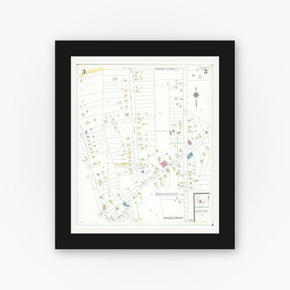 Old map wall art mockup — black gallery frame with white mat — Sanborn Fire Insurance Map from Mentor, Lake County, Ohio (1941), Sheet #0003
