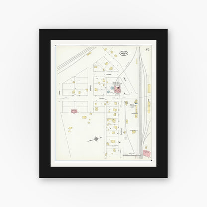 Old map wall art mockup — black gallery frame with white mat — Sanborn Fire Insurance Map from Waseca, Waseca County, Minnesota (1910), Sheet #0006