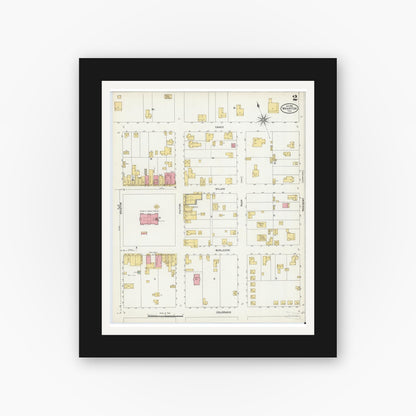 Old map wall art mockup — black gallery frame with white mat — Sanborn Fire Insurance Map from Wharton, Wharton County, Texas (1906), Sheet #0002