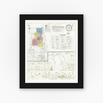 Old map wall art mockup — black gallery frame with white mat — Sanborn Fire Insurance Map from Livingston, Polk County, Texas (1935), Sheet #0001