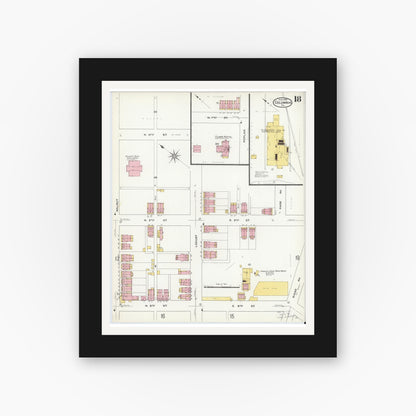 Old map wall art mockup — black gallery frame with white mat — Sanborn Fire Insurance Map from Columbia, Lancaster County, Pennsylvania (1909), Sheet #0018