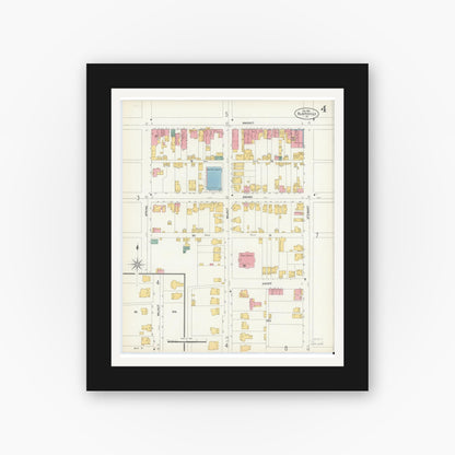Old map wall art mockup — black gallery frame with white mat — Sanborn Fire Insurance Map from Blairsville, Indiana County, Pennsylvania (1903), Sheet #0004