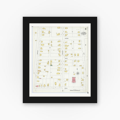 Old map wall art mockup — black gallery frame with white mat — Sanborn Fire Insurance Map from Bellevue, Huron And Sandusky County, Ohio (1899), Sheet #0003