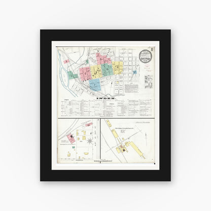 Old map wall art mockup — black gallery frame with white mat — Sanborn Fire Insurance Map from Fort Dodge, Webster County, Iowa (1896) â€” Complete Set