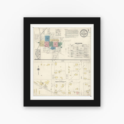 Old map wall art mockup — black gallery frame with white mat — Sanborn Fire Insurance Map from Sullivan, Moultrie County, Illinois (1914) - Complete Map Set