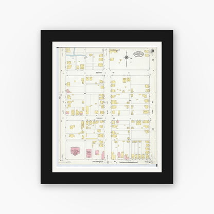 Old map wall art mockup — black gallery frame with white mat — Sanborn Fire Insurance Map from Cambridge, Guernsey County, Ohio (1909), Sheet #0010