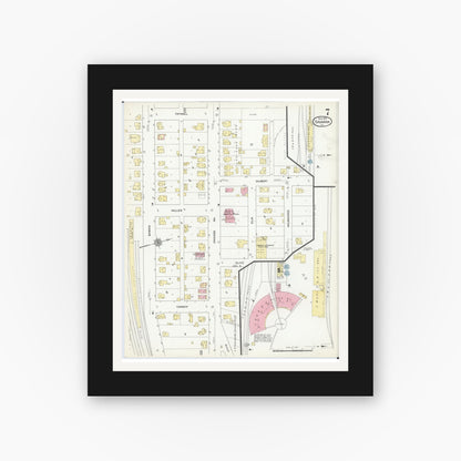 Old map wall art mockup — black gallery frame with white mat — Sanborn Fire Insurance Map from Savanna, Carroll County, Illinois (1912), Sheet #0007