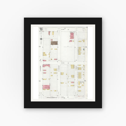 Old map wall art mockup — black gallery frame with white mat — Sanborn Fire Insurance Map from Chicago, Cook County, Illinois (1920), Sheet #0055