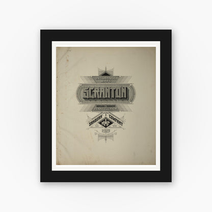 Old map wall art mockup — black gallery frame with white mat — Sanborn Fire Insurance Map from Scranton, Lackawanna County, Pennsylvania (1919), Sheet #0001