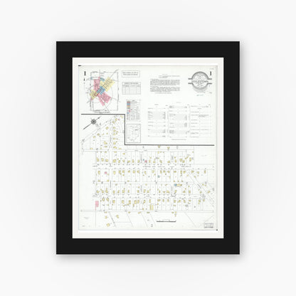 Old map wall art mockup — black gallery frame with white mat — Sanborn Fire Insurance Map from Doylestown, Wayne County, Ohio (1947), Sheet #0001