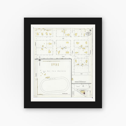 Old map wall art mockup — black gallery frame with white mat — Sanborn Fire Insurance Map from Leroy, McLean County, Illinois (1911), Sheet #0006