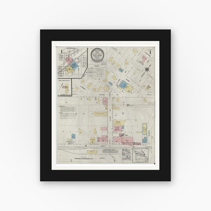 Old map wall art mockup — black gallery frame with white mat — Sanborn Fire Insurance Map from Sullivan, Franklin County, Missouri (1924) - Complete Map Set