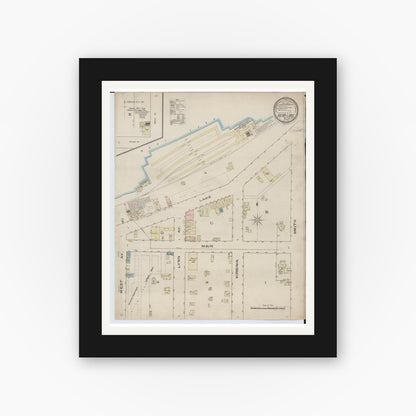 Old map wall art mockup — black gallery frame with white mat — Sanborn Fire Insurance Map from Bear Lake, Manistee County, Michigan (1885), Sheet #0001