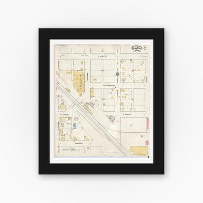Old map wall art mockup — black gallery frame with white mat — Sanborn Fire Insurance Map from Crown Point, Lake County, Indiana (1948), Sheet #0007