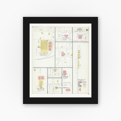 Old map wall art mockup — black gallery frame with white mat — Sanborn Fire Insurance Map from Nevada, Vernon County, Missouri (1900), Sheet #0010