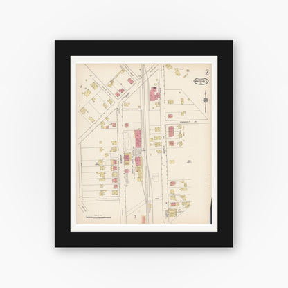 Old map wall art mockup — black gallery frame with white mat — Sanborn Fire Insurance Map from Hatfield, Montgomery County, Pennsylvania (1922), Sheet #0004