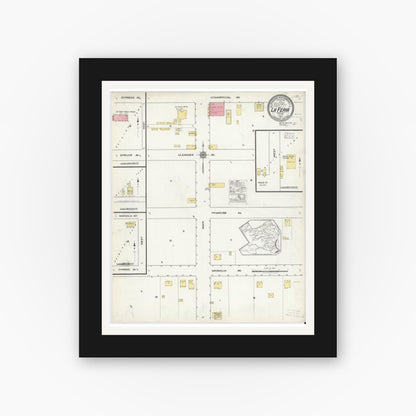 Old map wall art mockup — black gallery frame with white mat — Sanborn Fire Insurance Map from La Feria, Cameron County, Texas (1917), Sheet #0001