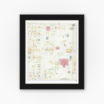Old map wall art mockup — black gallery frame with white mat — Sanborn Fire Insurance Map from Beloit, Rock County, Wisconsin (1908), Sheet #0023