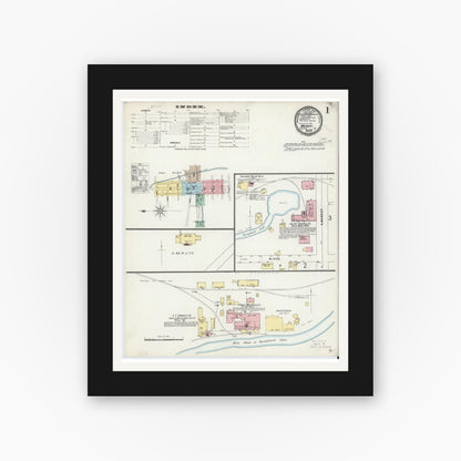 Old map wall art mockup — black gallery frame with white mat — Sanborn Fire Insurance Map from Muncy, Lycoming County, Pennsylvania (1896), Sheet #0001