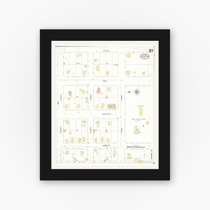 Old map wall art mockup — black gallery frame with white mat — Sanborn Fire Insurance Map from Vinton, Benton County, Iowa (1906), Sheet #0010