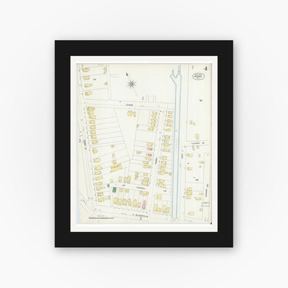 Old map wall art mockup — black gallery frame with white mat — Sanborn Fire Insurance Map from Rome, Oneida County, New York (1904), Sheet #0004