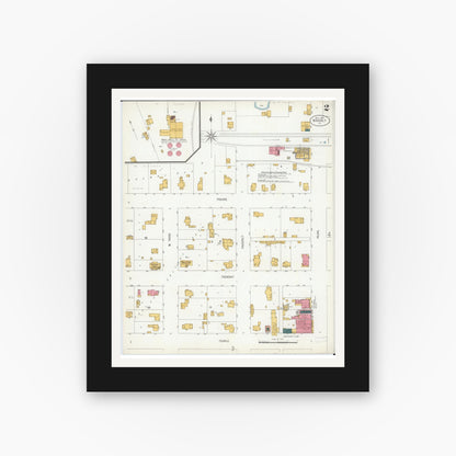 Old map wall art mockup — black gallery frame with white mat — Sanborn Fire Insurance Map from Waverly, Morgan County, Illinois (1906), Sheet #0002