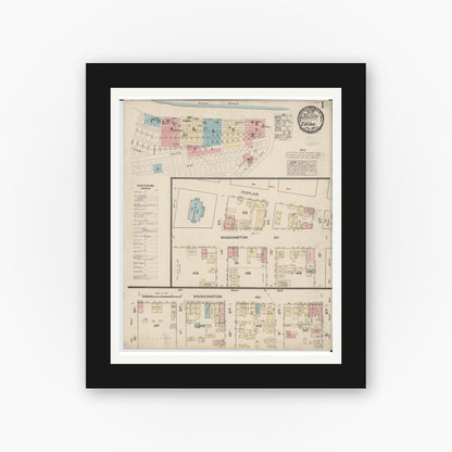 Old map wall art mockup — black gallery frame with white mat — Sanborn Fire Insurance Map from Cairo, Alexander County, Illinois (1885), Sheet #0001