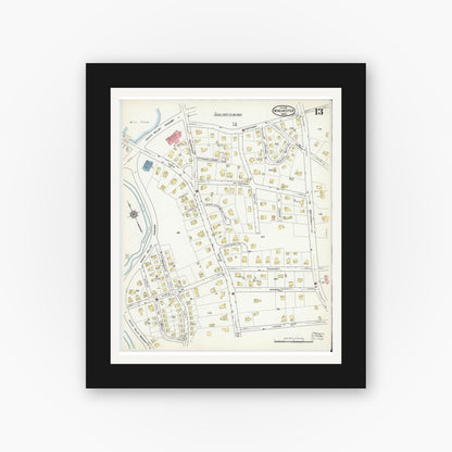 Old map wall art mockup — black gallery frame with white mat — Sanborn Fire Insurance Map from Winchester, Middlesex County, Massachusetts (1916), Sheet #0013
