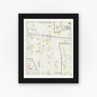 Old map wall art mockup — black gallery frame with white mat — Sanborn Fire Insurance Map from New Brunswick, Middlesex County, New Jersey (1897), Sheet #0030