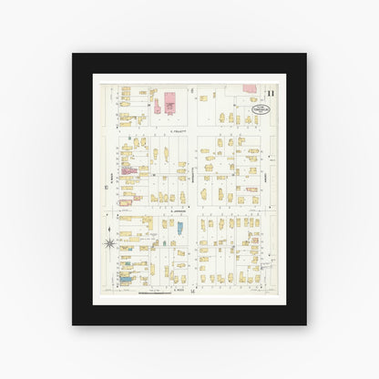 Old map wall art mockup — black gallery frame with white mat — Sanborn Fire Insurance Map from Fond du Lac, Fond du Lac County, Wisconsin (1908), Sheet #0011