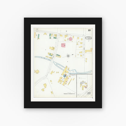 Old map wall art mockup — black gallery frame with white mat — Sanborn Fire Insurance Map from North Attleborough, Bristol County, Massachusetts (1904), Sheet #0010