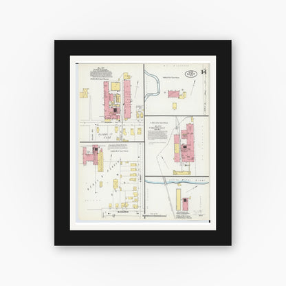 Old map wall art mockup — black gallery frame with white mat — Sanborn Fire Insurance Map from Xenia, Greene County, Ohio (1901), Sheet #0014