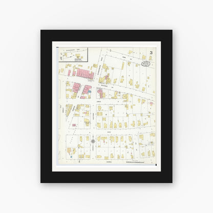 Old map wall art mockup — black gallery frame with white mat — Sanborn Fire Insurance Map from Wayne, Wayne County, Michigan (1912), Sheet #0003