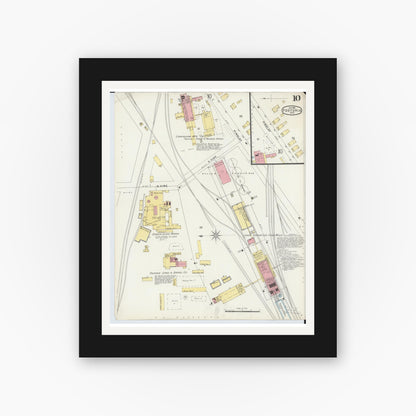 Old map wall art mockup — black gallery frame with white mat — Sanborn Fire Insurance Map from Fostoria, Seneca, Hancock, And Wood Counties, Ohio (1896), Sheet #0010