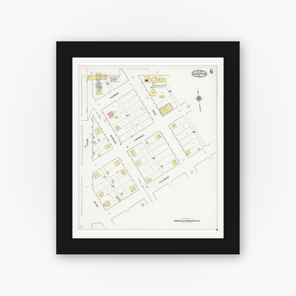 Old map wall art mockup — black gallery frame with white mat — Sanborn Fire Insurance Map from Chillicothe, Hardeman County, Texas (1921), Sheet #0006