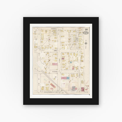Old map wall art mockup — black gallery frame with white mat — Sanborn Fire Insurance Map from Clinton, Vermillion County, Indiana (1947), Sheet #0010