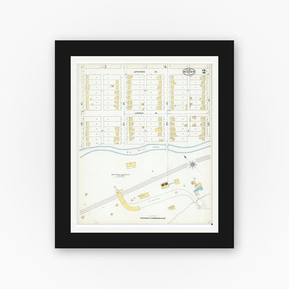 Old map wall art mockup — black gallery frame with white mat — Sanborn Fire Insurance Map from Windber, Somerset County, Pennsylvania (1904), Sheet #0002