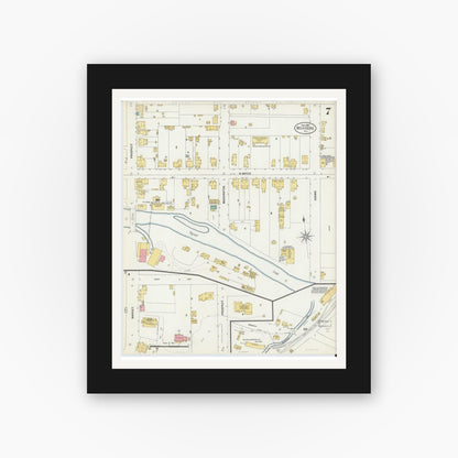 Old map wall art mockup — black gallery frame with white mat — Sanborn Fire Insurance Map from Belvidere, Warren County, New Jersey (1903), Sheet #0007