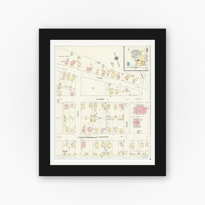 Old map wall art mockup — black gallery frame with white mat — Sanborn Fire Insurance Map from Attica, Fountain County, Indiana (1910), Sheet #0007
