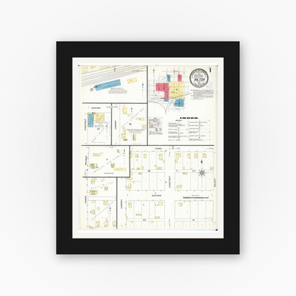 Old map wall art mockup — black gallery frame with white mat — Sanborn Fire Insurance Map from Wilton Junction, Muscatine County, Iowa (1909) â€” Complete Set