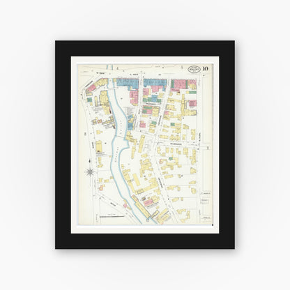 Old map wall art mockup — black gallery frame with white mat — Sanborn Fire Insurance Map from Malone, Franklin County, New York (1908), Sheet #0010