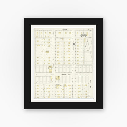 Old map wall art mockup — black gallery frame with white mat — Sanborn Fire Insurance Map from Taconite, Ltasca County, Minnesota (1909), Sheet #0002