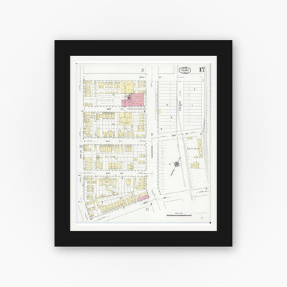 Old map wall art mockup — black gallery frame with white mat — Sanborn Fire Insurance Map from Cairo, Alexander County, Illinois (1914), Sheet #0017