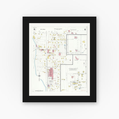 Old map wall art mockup — black gallery frame with white mat — Sanborn Fire Insurance Map from Dundee, Kane County, Illinois (1933), Sheet #0006