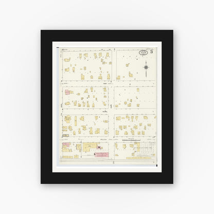 Old map wall art mockup — black gallery frame with white mat — Sanborn Fire Insurance Map from Ovid, Clinton County, Michigan (1910), Sheet #0003